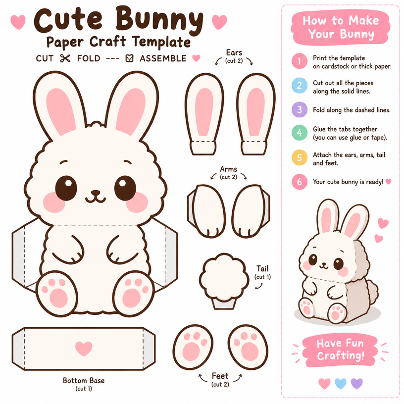 Bunny paper craft template