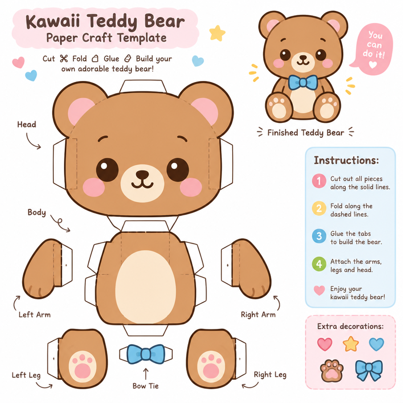 Teddy bear paper craft template